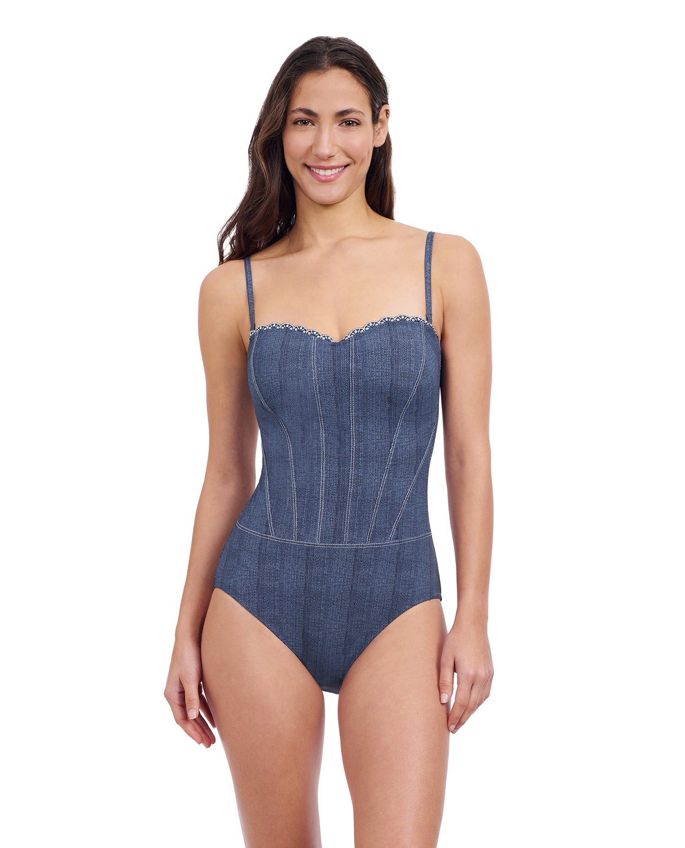 Alternate Front View of Profile By Gottex Isabelle Embroidered Bandeau One Piece Swimsuit | PROFILE ISABELLE