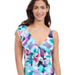 Front View of Profile By Gottex Holi Ruffle V-Neck Surplice Tankini Top | PROFILE HOLI BLUE