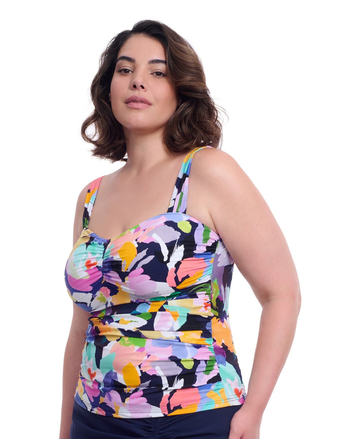 Side View of Profile By Gottex Holi Plus Size Underwire Bandeau Swimdress | PROFILE HOLI MULTI