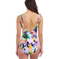 Back View of Profile By Gottex Holi V-Neck Surplice Ruffle One Piece Swimsuit | PROFILE HOLI MULTI