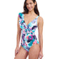 Side View of Profile By Gottex Holi V-Neck Surplice Ruffle One Piece Swimsuit | PROFILE HOLI BLUE