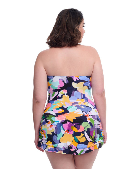 Back View of Profile By Gottex Holi Plus Size Underwire Bandeau Swimdress | PROFILE HOLI MULTI