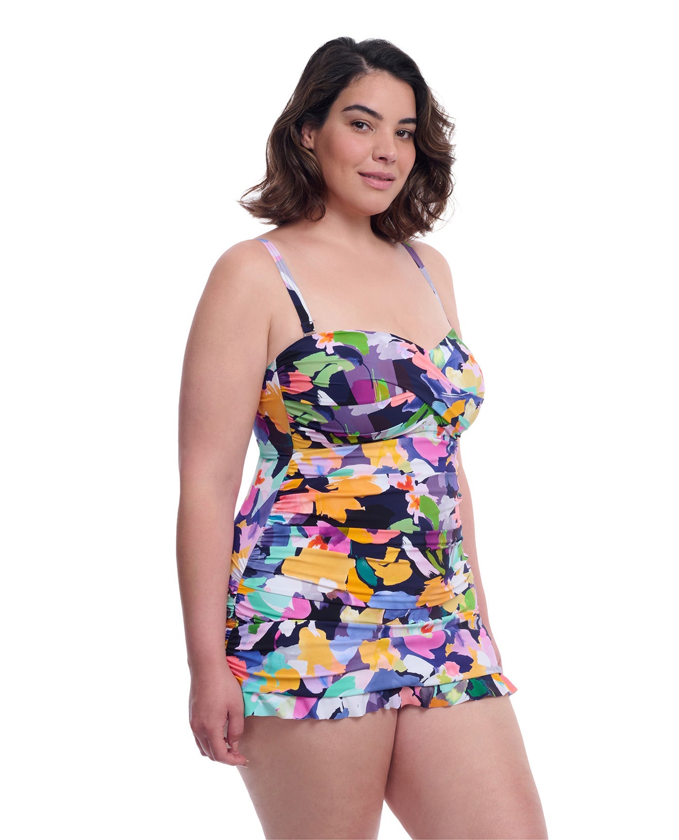 Side View of Profile By Gottex Holi Plus Size Underwire Bandeau Swimdress | PROFILE HOLI MULTI