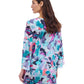 Back View of Profile By Gottex Holi V-Neck Mesh Flounce Tunic Cover Up | PROFILE HOLI BLUE