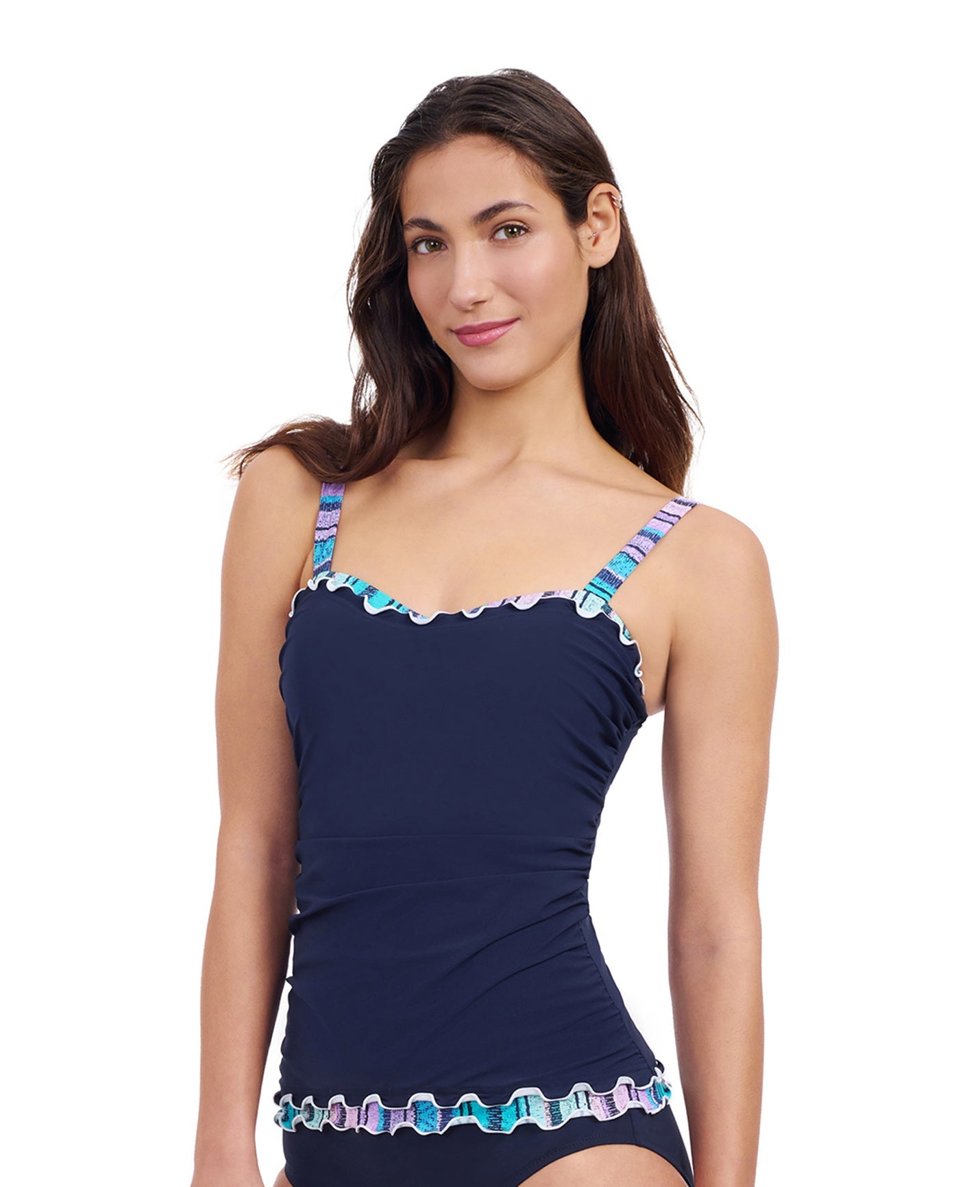 Side View of Profile By Gottex Harmony D-Cup Shirred Underwire Tankini Top | PROFILE HARMONY NAVY