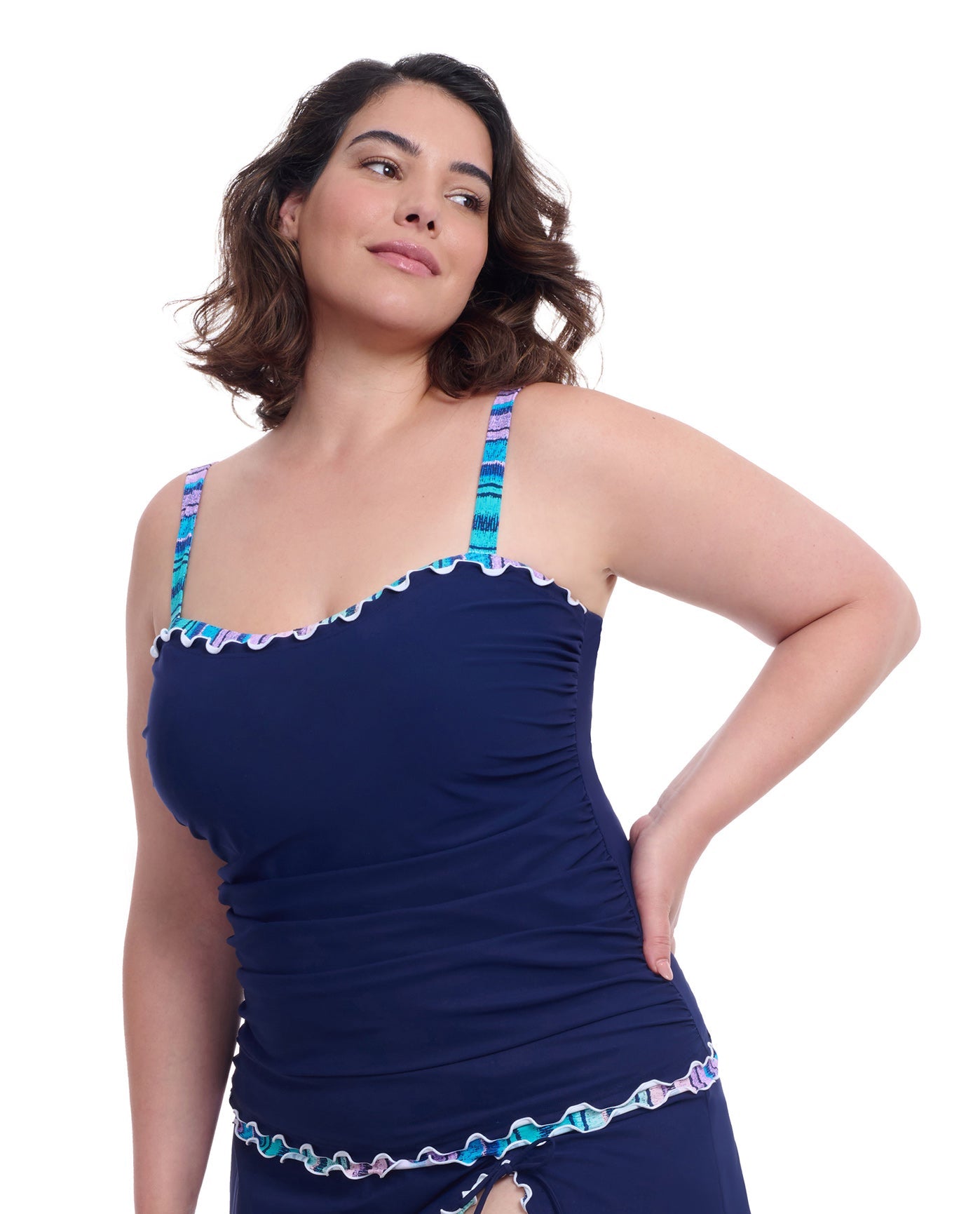 Side View of Profile By Gottex Harmony Plus Size Sweetheart Underwire Tankini Top | PROFILE HARMONY NAVY