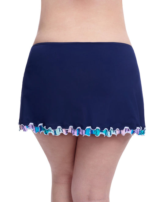 Back View of Profile By Gottex Harmony Plus Size Side Slit Cinch Swim Skirt | PROFILE HARMONY NAVY