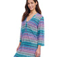 Side View of Profile By Gottex Harmony V-Neck Long Sleeve Mesh Tunic Cover Up | PROFILE HARMONY BLUE