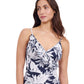 Front View of Profile By Gottex Malaya Fringe Surplice Tankini Top | PROFILE MALAYA NAVY AND WHITE