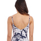 Back View of Profile By Gottex Malaya Fringe Surplice Tankini Top | PROFILE MALAYA NAVY AND WHITE