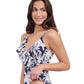 Side View of Profile By Gottex Malaya Fringe Surplice Tankini Top | PROFILE MALAYA NAVY AND WHITE