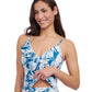 Side View of Profile By Gottex Malaya Fringe Surplice Tankini Top | PROFILE MALAYA TEAL AND WHITE