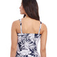 Back View of Profile By Gottex Malaya D-Cup Shirred Underwire Tankini Top | PROFILE MALAYA NAVY AND WHITE