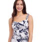 Front View of Profile By Gottex Malaya D-Cup Shirred Underwire Tankini Top | PROFILE MALAYA NAVY AND WHITE