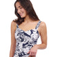 Side View of Profile By Gottex Malaya D-Cup Shirred Underwire Tankini Top | PROFILE MALAYA NAVY AND WHITE