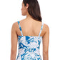 Back View of Profile By Gottex Malaya D-Cup Shirred Underwire Tankini Top | PROFILE MALAYA TEAL AND WHITE