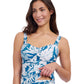 Side View of Profile By Gottex Malaya D-Cup Shirred Underwire Tankini Top | PROFILE MALAYA TEAL AND WHITE