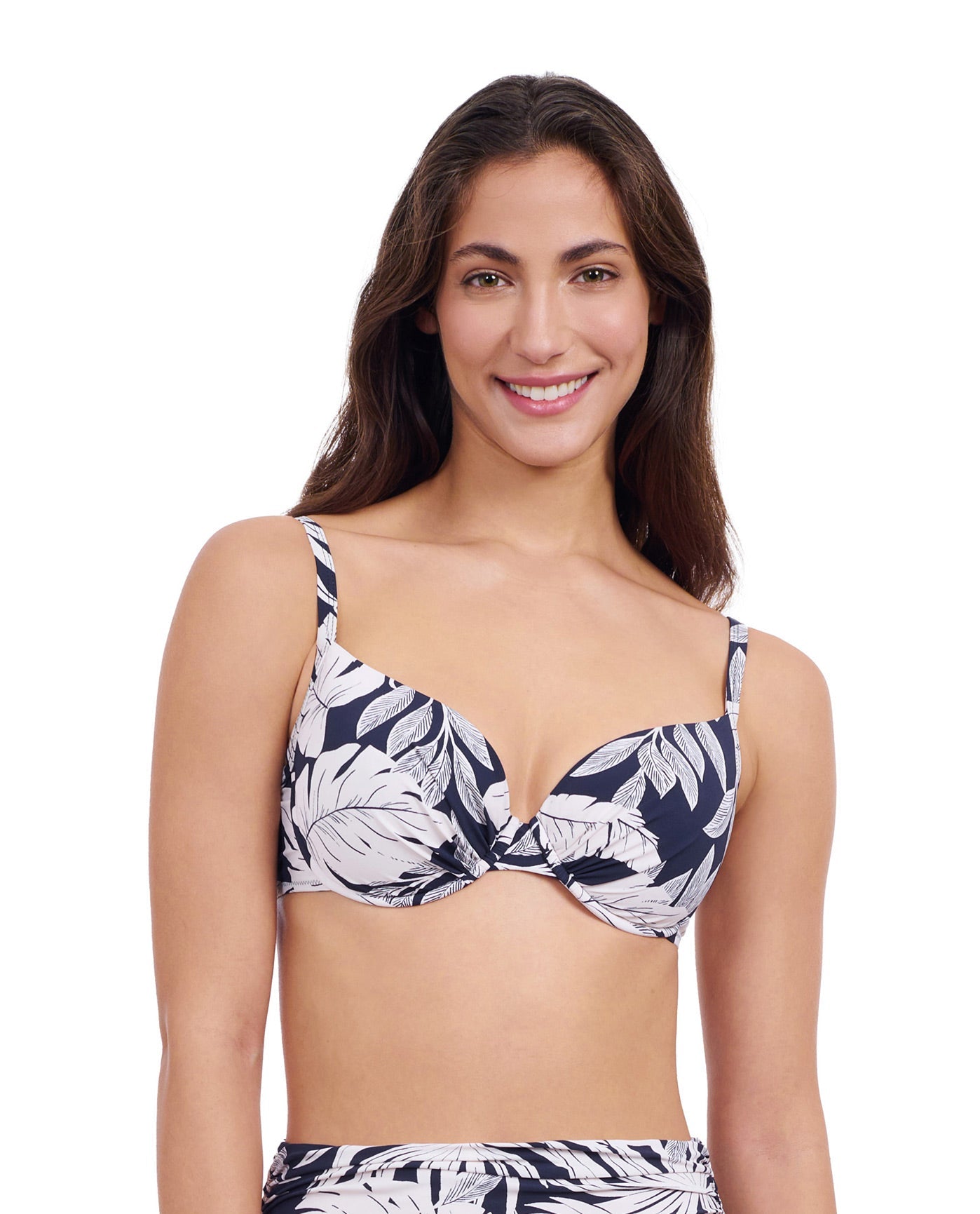 Front View of Profile By Gottex Malaya D-Cup Push Up Underwire Bikini Top | PROFILE MALAYA NAVY AND WHITE