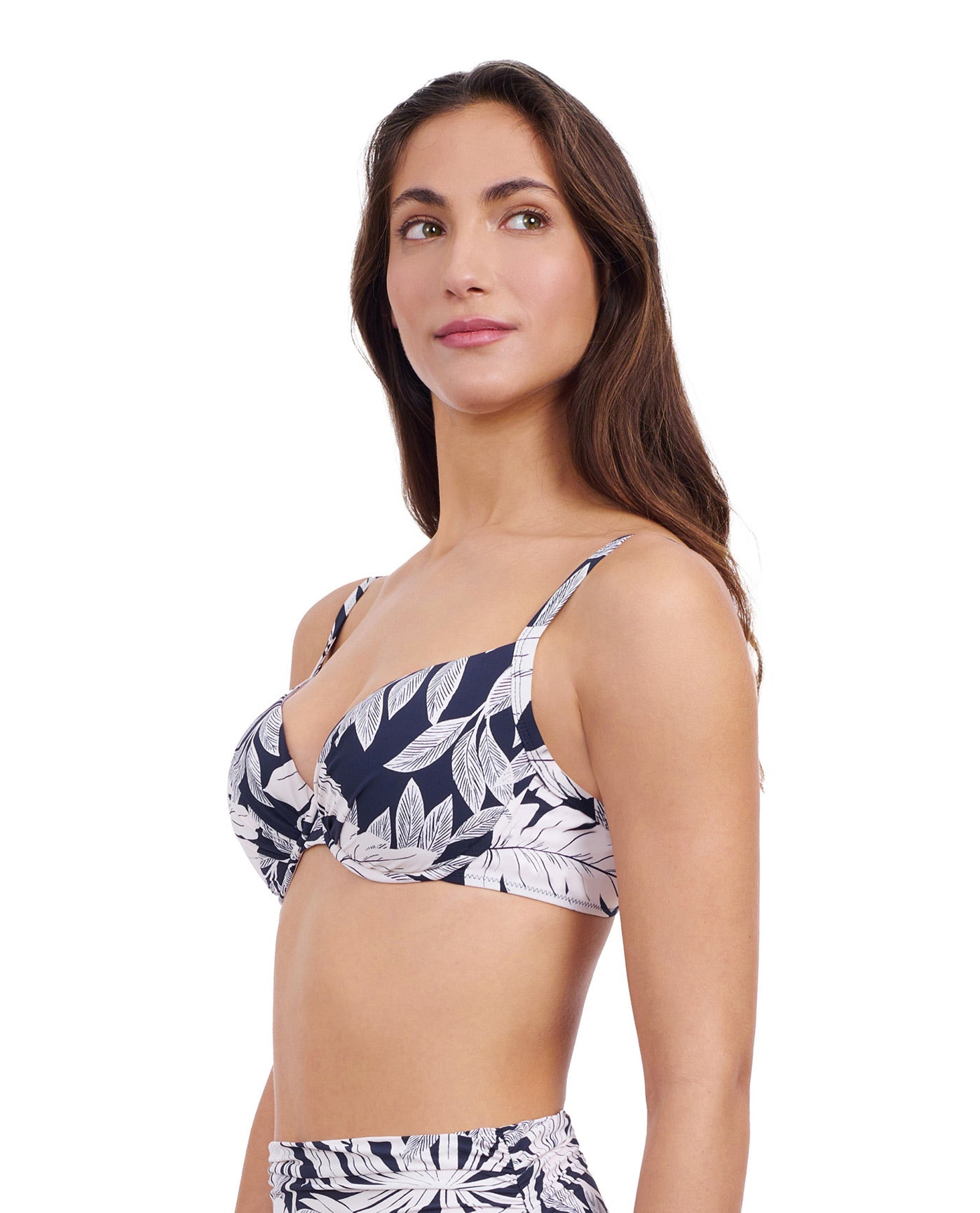 Side View of Profile By Gottex Malaya D-Cup Push Up Underwire Bikini Top | PROFILE MALAYA NAVY AND WHITE