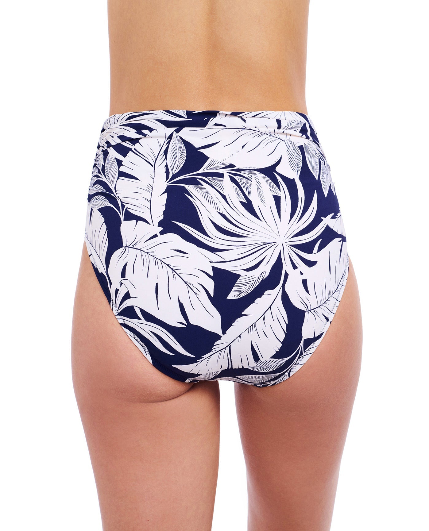 Back View of Profile By Gottex Malaya Shirred High Waist Tankini Bottom | PROFILE MALAYA NAVY AND WHITE