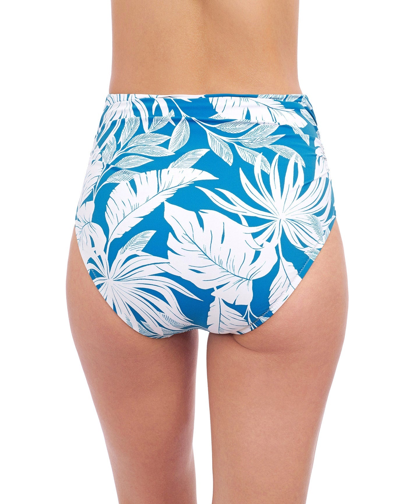 Back View of Profile By Gottex Malaya Shirred High Waist Tankini Bottom | PROFILE MALAYA TEAL AND WHITE