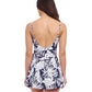 Back View of Profile By Gottex Malaya Surplice Ruffle Swimdress | PROFILE MALAYA NAVY AND WHITE