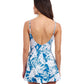 Back View of Profile By Gottex Malaya Surplice Ruffle Swimdress | PROFILE MALAYA TEAL AND WHITE