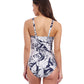 Back View of Profile By Gottex Malaya D-Cup Sweetheart Underwire One Piece Swimsuit | PROFILE MALAYA NAVY AND WHITE