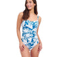 Front View of Profile By Gottex Malaya D-Cup Sweetheart Underwire One Piece Swimsuit | PROFILE MALAYA TEAL AND WHITE