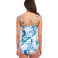 Back View of Profile By Gottex Malaya D-Cup Sweetheart Underwire One Piece Swimsuit | PROFILE MALAYA TEAL AND WHITE