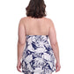 Back View of Profile By Gottex Malaya Plus Size Underwire Bandeau Swimdress | PROFILE MALAYA NAVY AND WHITE