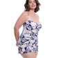 Side View of Profile By Gottex Malaya Plus Size Underwire Bandeau Swimdress | PROFILE MALAYA NAVY AND WHITE