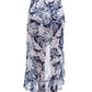 Back View of Profile By Gottex Malaya Ruffled High Low Cover Up Wrap Skirt | PROFILE MALAYA NAVY AND WHITE