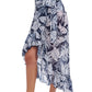 Side View of Profile By Gottex Malaya Ruffled High Low Cover Up Wrap Skirt | PROFILE MALAYA NAVY AND WHITE