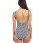 Back View of Profile By Gottex Plumeria Textured Square Neck One Piece Swimsuit | PROFILE PLUMERIA BLACK AND WHITE