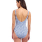 Back View of Profile By Gottex Plumeria Textured Square Neck One Piece Swimsuit | PROFILE PLUMERIA JEAN AND WHITE