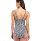 Back View of Profile By Gottex Plumeria D-Cup Textured Square Neck One Piece Swimsuit | PROFILE PLUMERIA BLACK AND WHITE