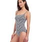 Side View of Profile By Gottex Plumeria D-Cup Textured Square Neck One Piece Swimsuit | PROFILE PLUMERIA BLACK AND WHITE