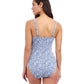 Back View of Profile By Gottex Plumeria D-Cup Textured Square Neck One Piece Swimsuit | PROFILE PLUMERIA JEAN AND WHITE
