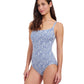 Side View of Profile By Gottex Plumeria D-Cup Textured Square Neck One Piece Swimsuit | PROFILE PLUMERIA JEAN AND WHITE