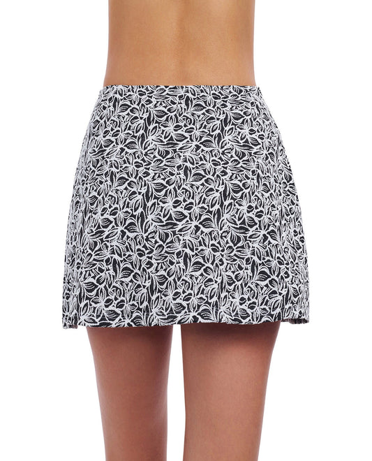 Back View of Profile By Gottex Plumeria Textured Cover Up Skirt | PROFILE PLUMERIA BLACK AND WHITE