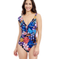 Front View Of Profile By Gottex Melody Asymmetrical Ruffle Surplice One Piece Swimsuit | Profile Melody Black Multi