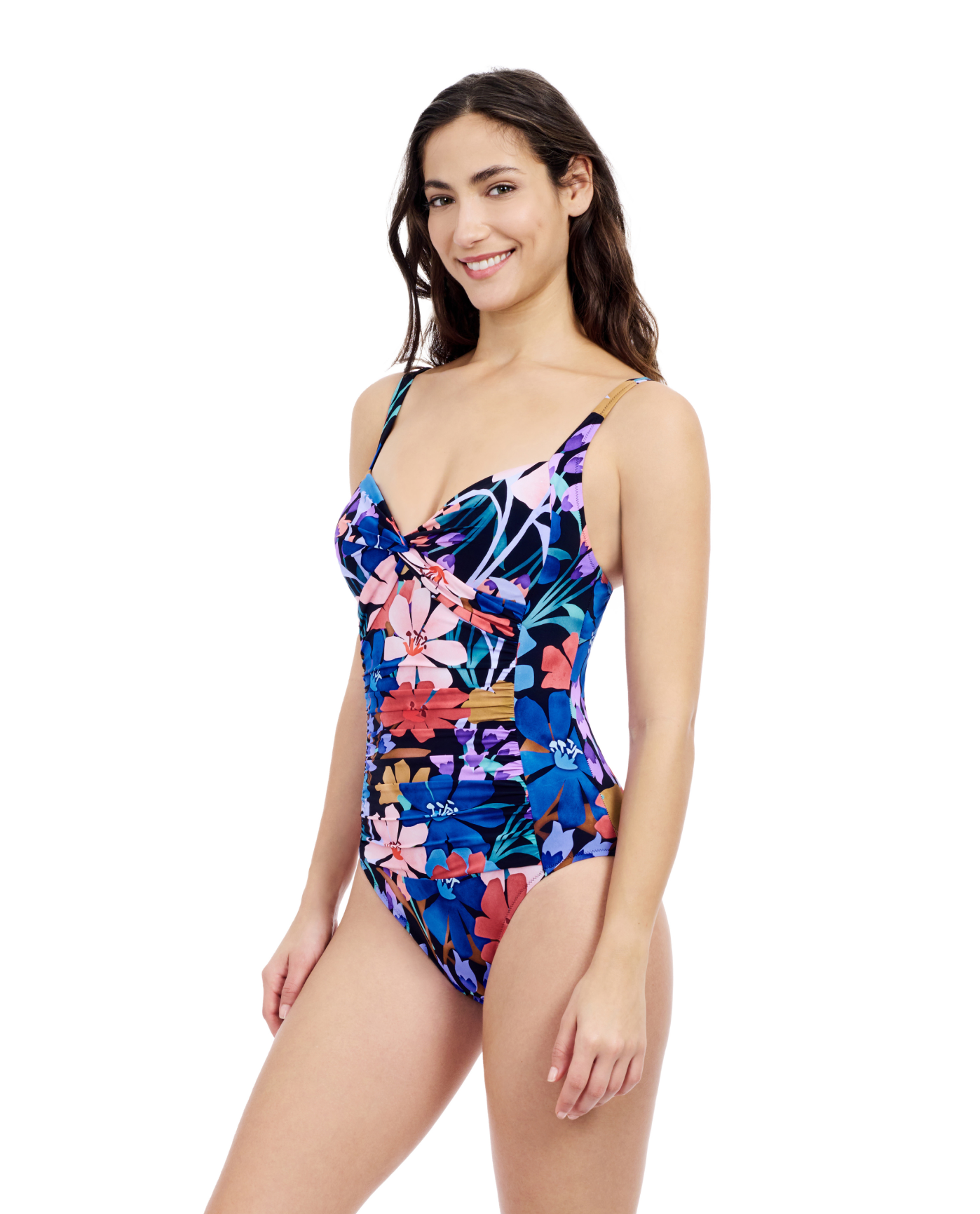 Side View Of Profile By Gottex Melody Sweetheart One Piece Swimsuit | Profile Melody Black Multi