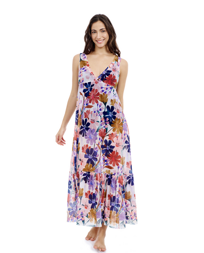 Front View Of Profile By Gottex Melody V Neck Cover Up Maxi Dress | Profile Melody Multi