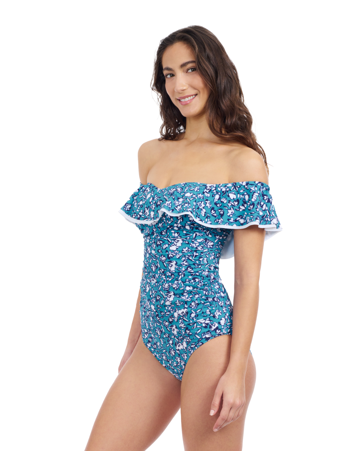 Side View Of Profile By Gottex Juliette Off Shoulder Tankini | Profile Juliette Teal