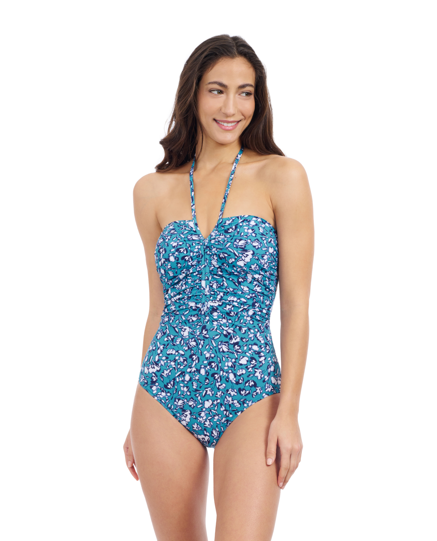 Front View Of Profile By Gottex Juliette Bandeau One Piece Swimsuit | Profile Juliette Teal