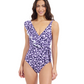 Front View Of Profile By Gottex Juliette Asymmetrical Ruffle Surplice One Piece Swimsuit | Profile Juliette Navy