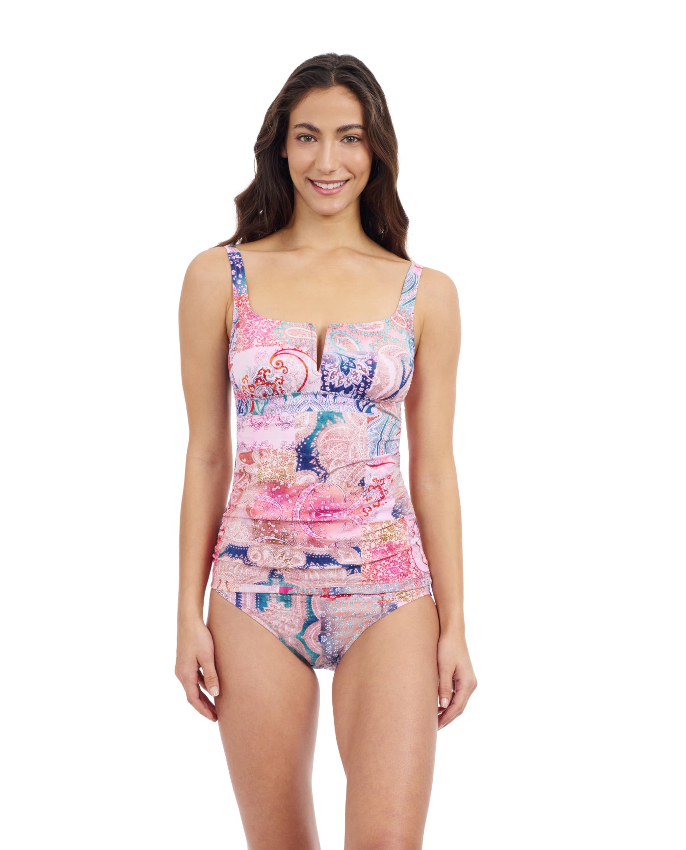 Front View Of Profile By Gottex Karma Round Neck Tankini | Profile Karma Multi