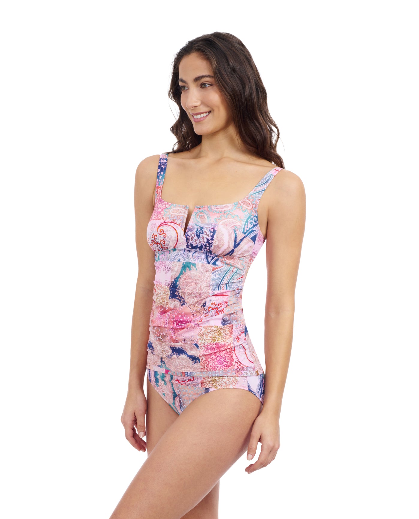 Side View Of Profile By Gottex Karma Round Neck Tankini | Profile Karma Multi