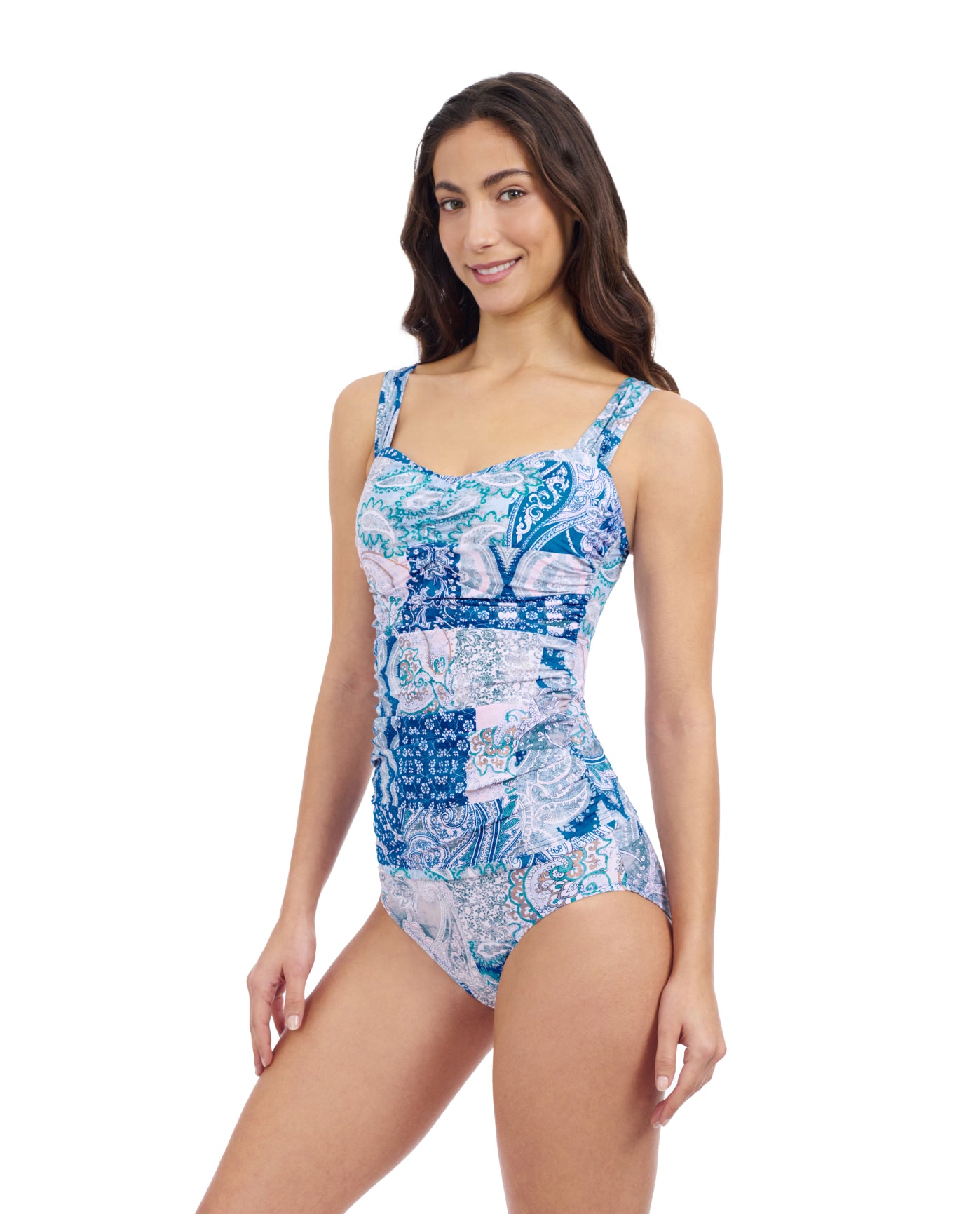 Side View Of Profile By Gottex Karma D Cup Underwire Tankini | Profile Karma Blue Multi